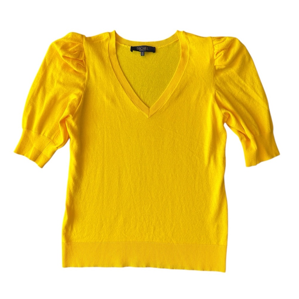 Rachel Zoe Women’s Yellow V-neck, elbow-length puff sleeves knit top Size Small